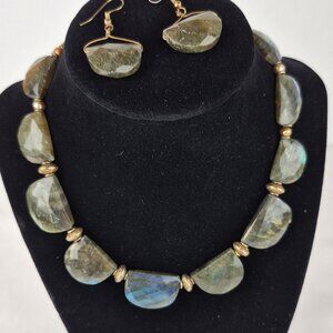 Labradorite Polished Faceted Graduated Chunky Stone Necklace and Earrings